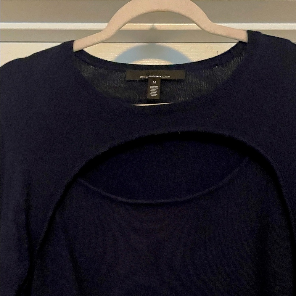 White House Black Market Midnight Blue Cashmere Top with Cutout Medium